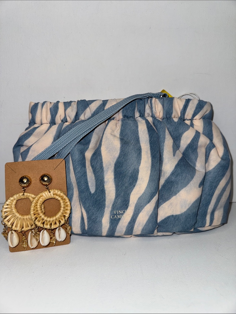 Vince Camuto Harlo Pouch Wristlet Clutch & Boho Earrings